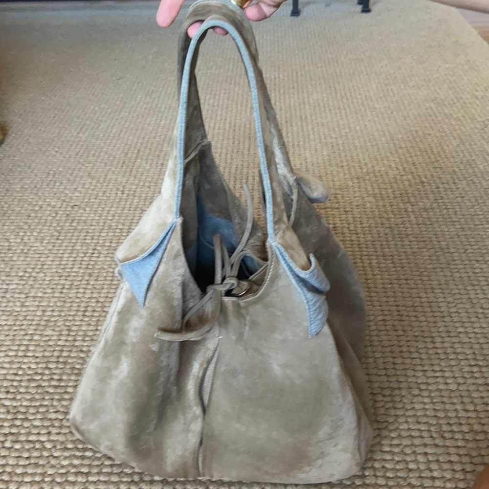 Brunello Cucinelli suede hobo style bag. Square base. 2 way closure.